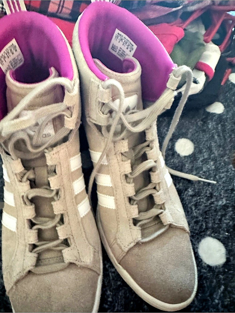 adidas NEO Weneo Super Wedge High-Top Sneakers Beige & Pink US 6.5